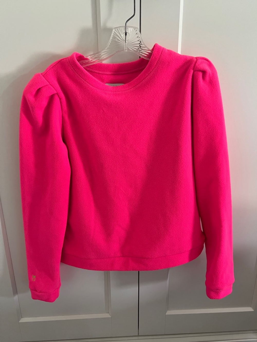 Dudley Stephens hot pink puff sleeve fleece
